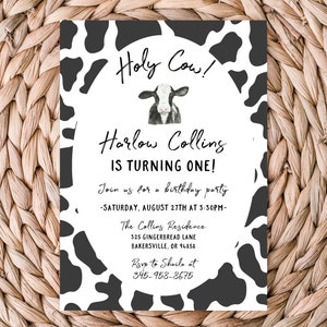 Cow Birthday Invitation | Holy Cow I'm One | Cow Party | Cow Invite | Moo Moo I'm Two | Printable | First Rodeo | 1st Birthday | Invite