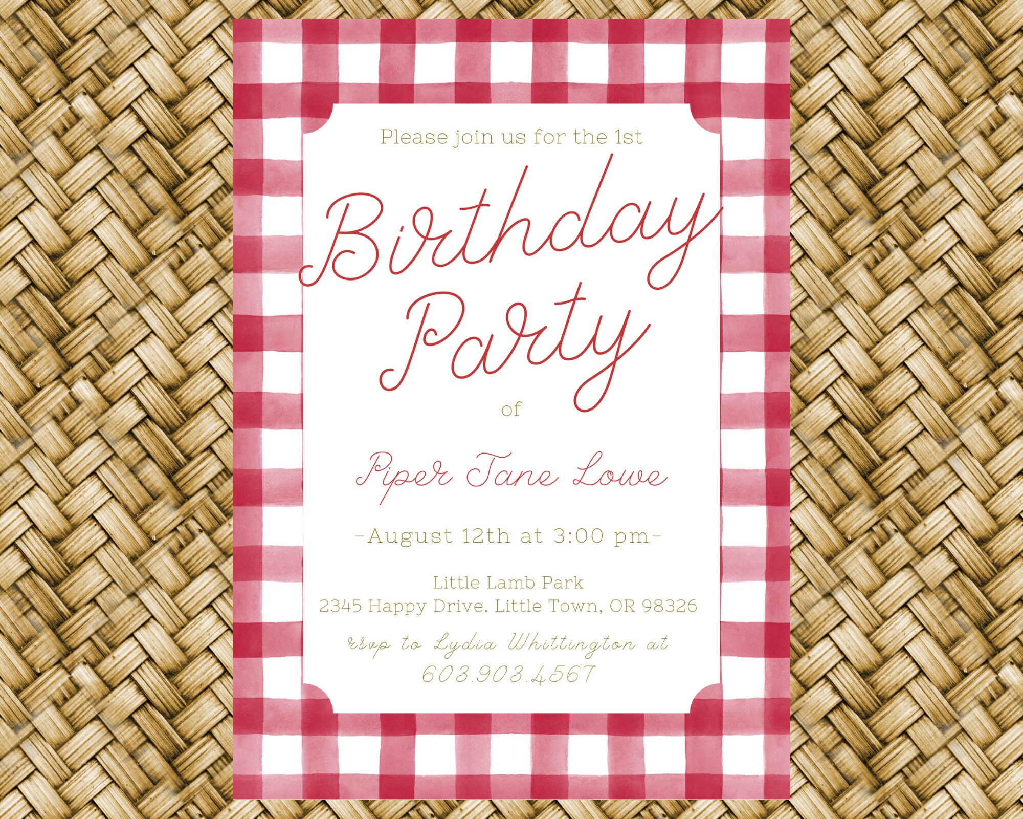 Red Gingham Birthday Invitation 5x7 Printable Picnic - Etsy