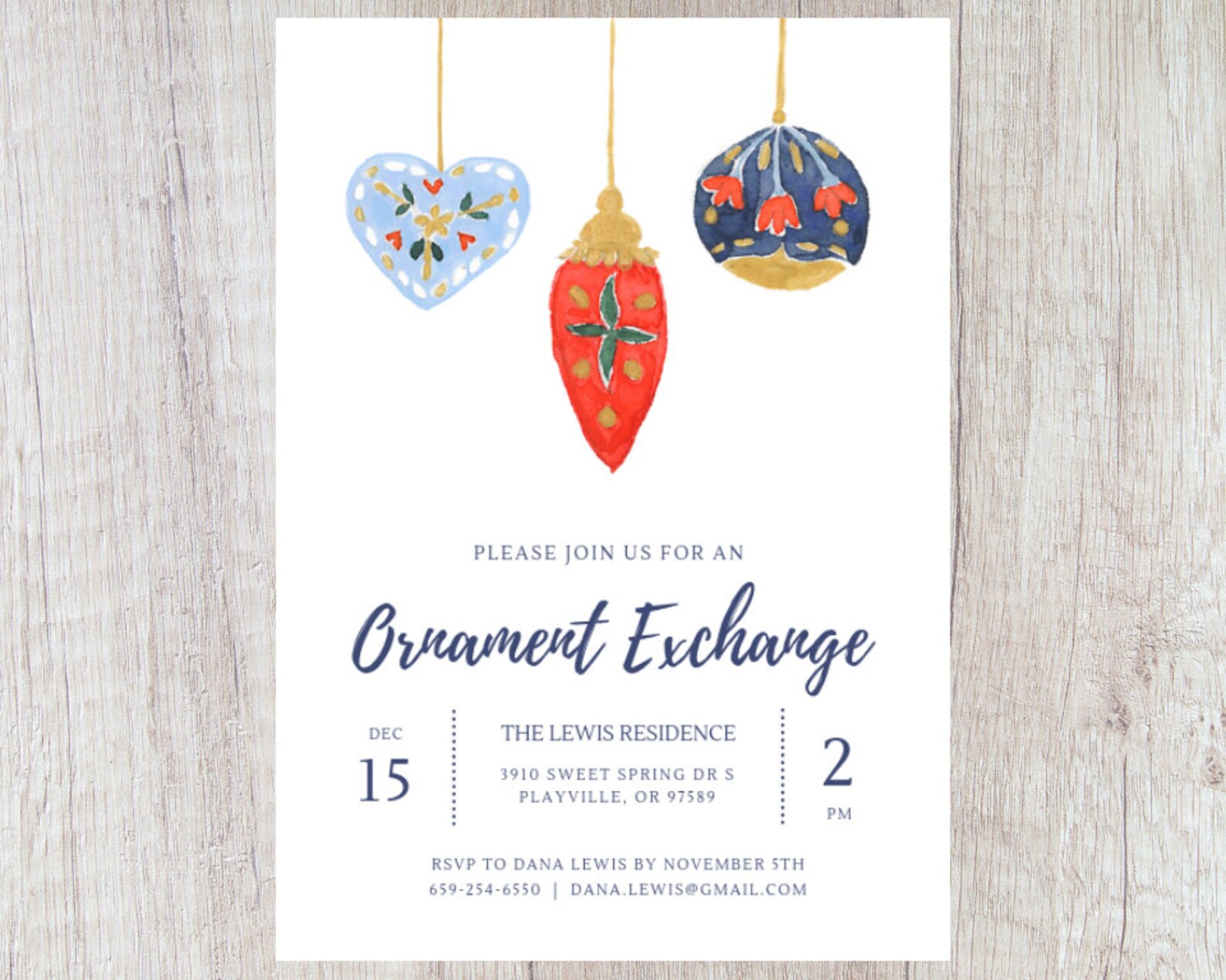 Ornament Exchange Invitation Printable 5x7 Etsy