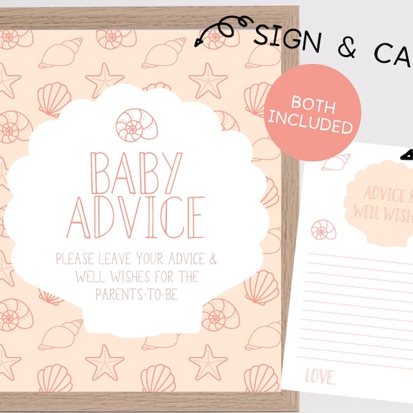 Baby Advice Sign | Beach Babe Baby Shower Sign  | Printable | Baby Shower | Shell Baby Shower | Let's Shellebrate | Baby Predictions Card