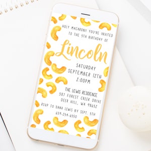 Holy Macaroni! | Mac & Cheese Birthday Invitation | Macaroni and Cheese Party | First Birthday | 1st Birthday | Text Invite