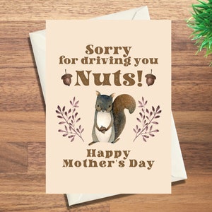 Tarjeta del Día de las Madres Ardilla / Día de las Madres Nueces / Día de las Madres / Tarjeta Divertida del Día de las Madres / Tarjeta Linda del Día de las Madres / Descarga Instantánea / Imprimible