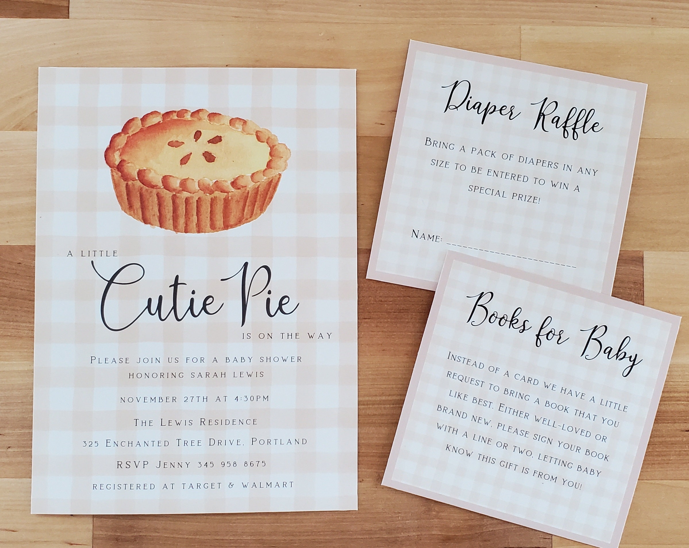 Cutie Pie Gingham Baby Shower Invitation Beige