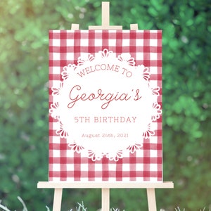 Red Gingham Welcome Sign Printable Picnic Party Welcome Birthday Welcome Baby Shower 18"x24", 20"x30" or 24"x36"