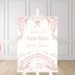 Schwan Babyparty Willkommensschild | Toile Babyparty | Schwanensee | Babyparty Chinoiserie | Gans-Babyparty | Ballerina Baby | Druckbar