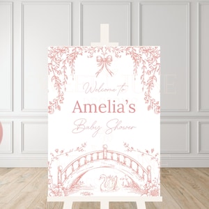 Swan Baby Shower Welcome Sign | Toile Baby Shower | Swan Lake | Chinoiserie Baby Shower | Goose Baby Shower | Ballerina Baby | Printable