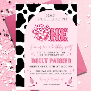 Man I Feel Like I&#39;m One! Birthday | Disco Cowgirl Birthday Invitation | First Birthday 2nd | Space Cowgirl | Rodeo Birthday | Printable