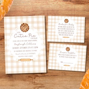 Cutie Pie Baby Shower Invitation | Gingham | Sweet as Pie | Baking Baby Shower | Thanksgiving Fall Baby Shower | November | Printable