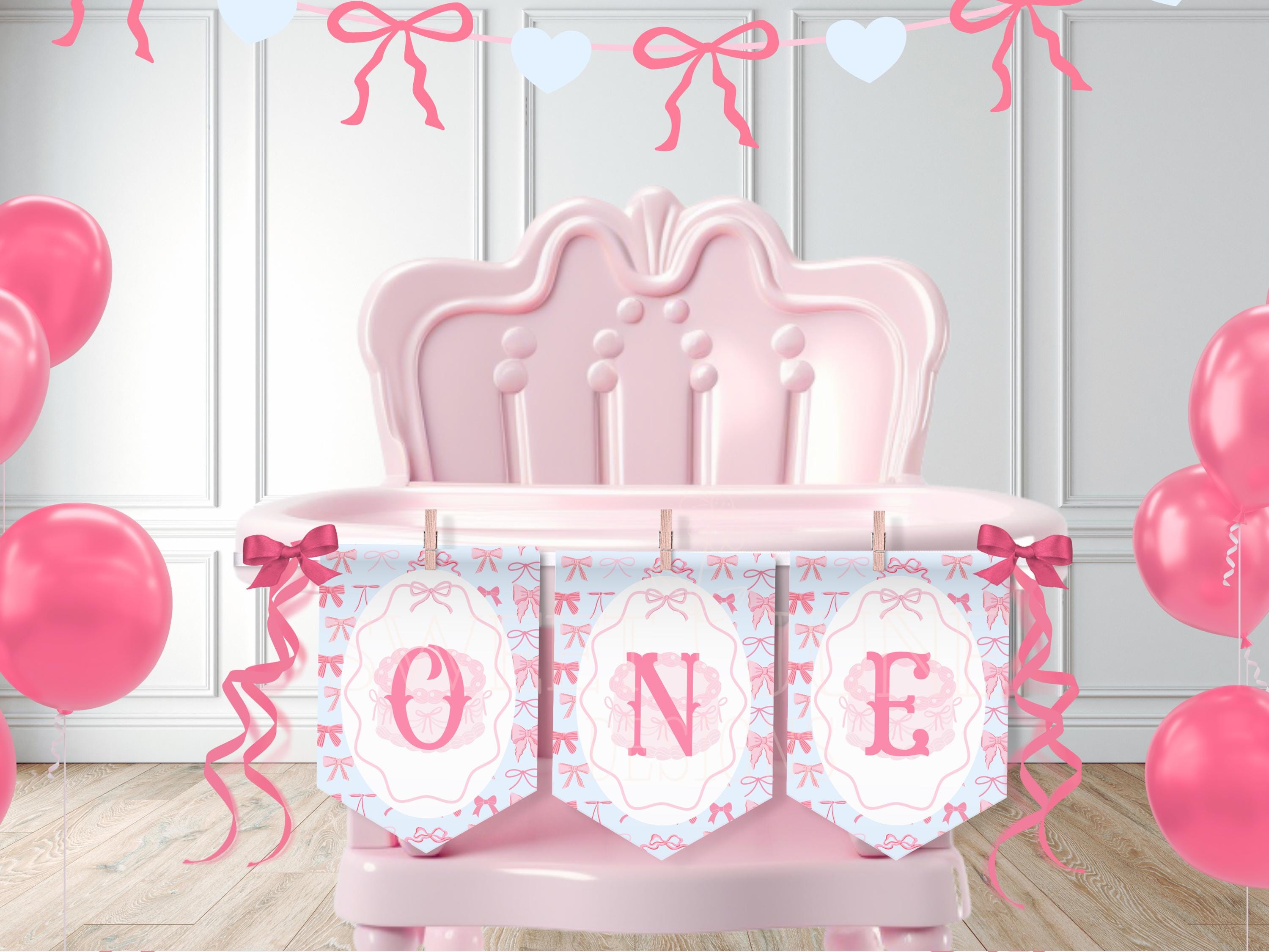 Rosa-weißes Hochstuhl-Banner „ONE“ – Erster Geburtstag Dekoration Für Mädchen, Sweet One Party