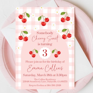 Cherry Birthday Invitation | Cherry Sweet | Sweet One Birthday | Two Sweet | Girl Pink | Any Age | First Birthday | Printable