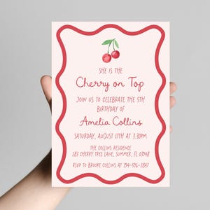 Cherry on Top Birthday Invitation | Cherry First | Cherry Birthday | Ma Cheri | Girl Pink | First Birthday | Coquette | Whimsical Printable
