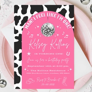 Man I Feel Like I'm One! | Disco Cowgirl Birthday Invitation | Pink Rhinestone Cowgirl | Space Cowgirl | Nashville Birthday | Printable