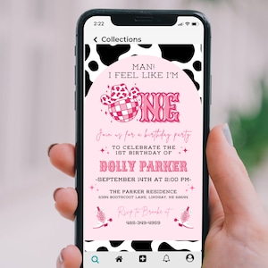Man I Feel Like I&#39;m One! | Disco Cowgirl Birthday Invitation | Pink Rhinestone Cowgirl | Space Cowgirl | Nashville Birthday | Text Invite