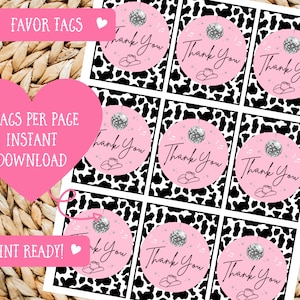 Danke Tags | Disco Cowgirl Geburtstag Tags | Let&#39;s Go Girls | Strass Cowgirl | Space Cowgirl | Nashville Geburtstag | Gastgeschenke | Druckbar