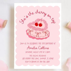 Cherry on Top Birthday Invitation | Cherry First | Cherry Birthday | Ma Cheri | Girl Pink | First Birthday | Coquette | Printable