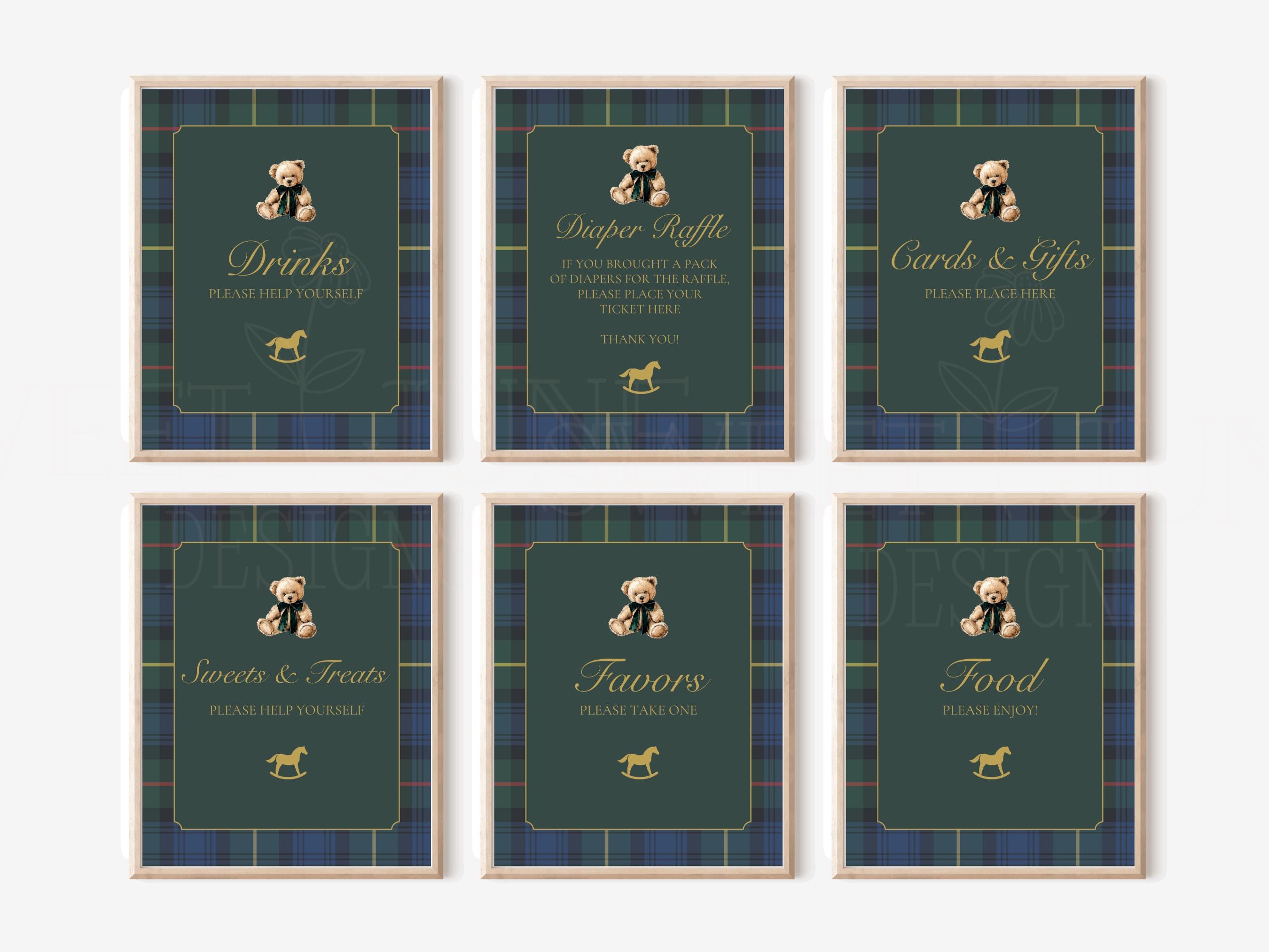 Plaid Teddy Bear Party Signs | Plaid Birthday | Plaid Baby Shower ...