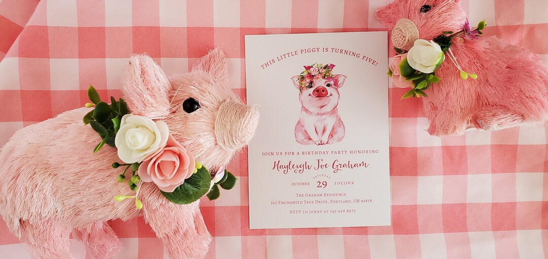 Pig Birthday Invitation Printable 5x7 Pink Pig Birthday Party Farm ...