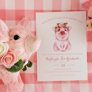 Pig Birthday Invitation Printable 5x7 Pink Pig Birthday Party Farm Invite