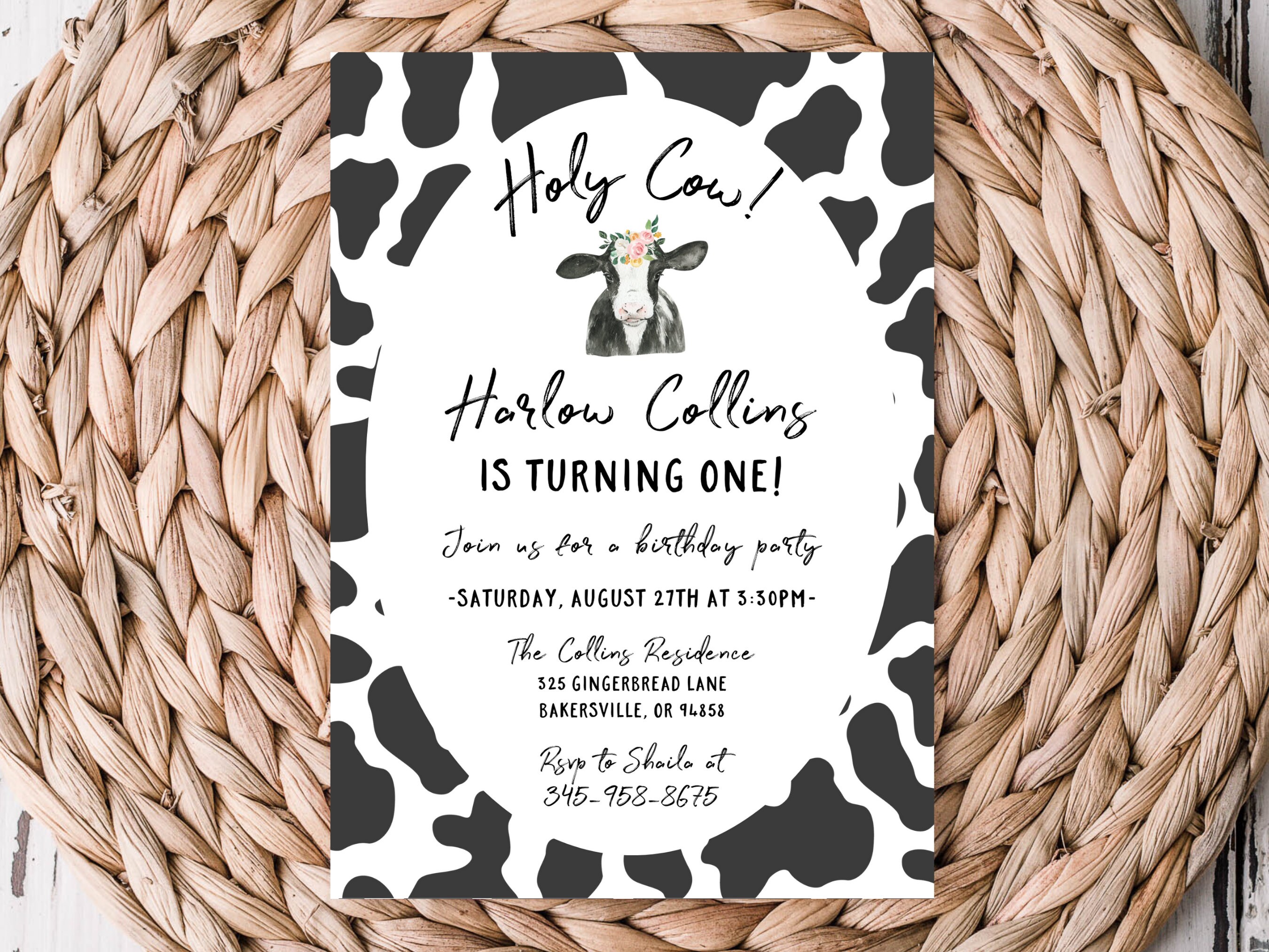 Cow Birthday Invitation Holy Cow I'm One Cow Party Etsy