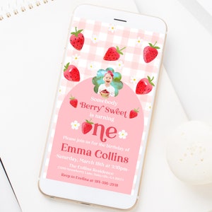 Strawberry Birthday Invitation | Text Invite | Berry First Birthday | 1st Birthday | Girl Birthday Invitation | Sweet One