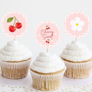 Cherry Cupcake Toppers | Cherry Sweet | Cherry Baby Shower | Cherry Birthday | Cherry First | Sweet One | Printable