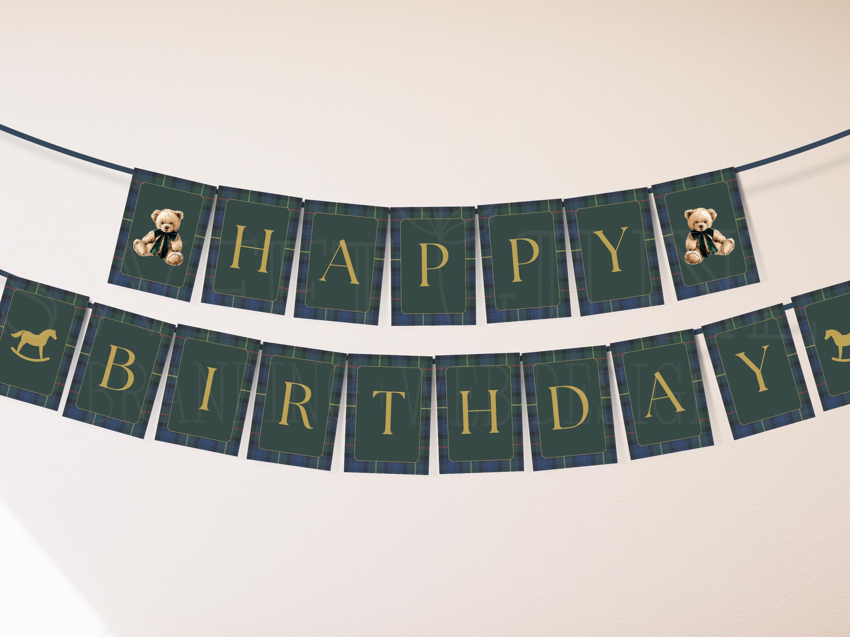 Plaid Teddy Bear Birthday Banner | Plaid Birthday | Preppy Birthday ...