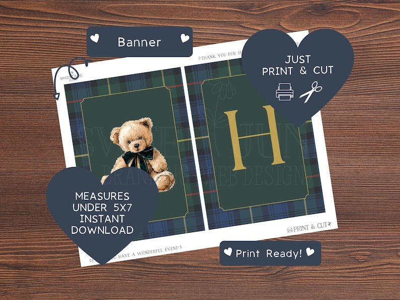 Plaid Teddy Bear Birthday Banner | Plaid Birthday | Preppy Birthday ...