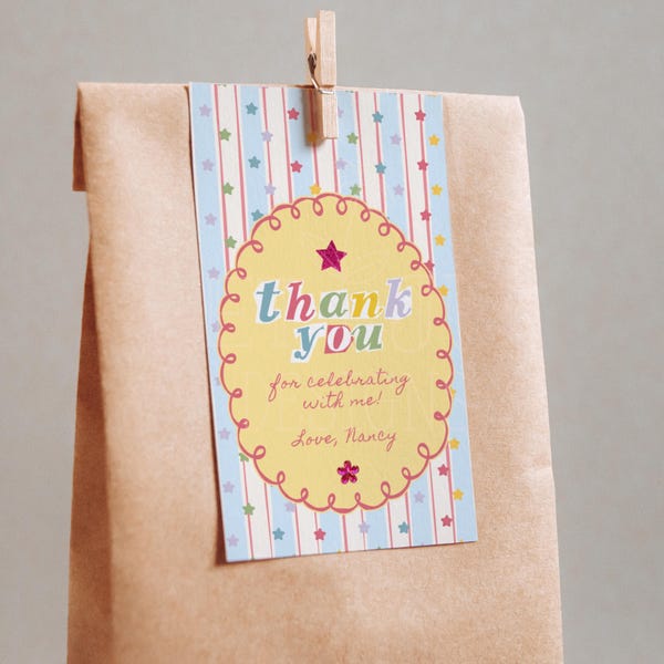 Fancy Birthday Thank You Tags | Girl Birthday | Craft Birthday Party | Colorful Birthday | 1st Birthday | Whimsical Birthday Decor | Art