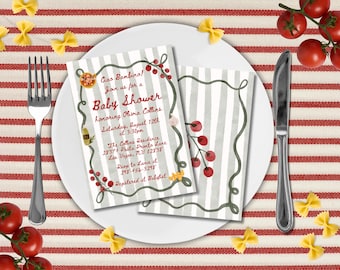 Zaproszenie na włoski baby shower | Baby shower z pizzą | Baby shower z makaronem | Ciao Bambino | Ciao Baby | Mały klopsik | Fantazyjne | Do druku
