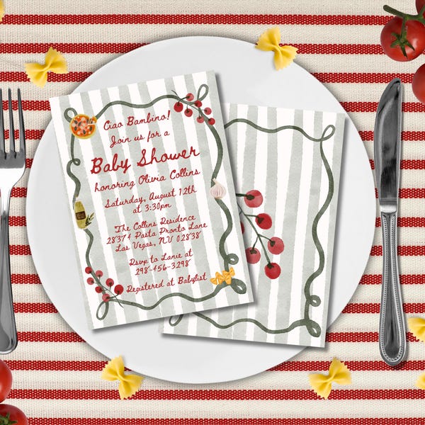 Italiaanse babyshoweruitnodiging | Pizza babyshower | Pasta babyshower | Ciao Bambino | Ciao Baby | Kleine Gehaktbal | Grillig | Afdrukbaar