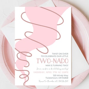 Twonado Birthday Invitation | Tornado Birthday Invitation | Tornado Party | Fournado Birthday Invitation | Four-nado | Printable | Dark Pink