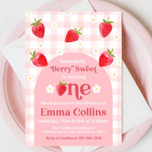 Strawberry Birthday Invitation | Printable | Berry First Birthday | 1st Birthday | Girl Birthday Invitation | Sweet One | 2nd | 3rd