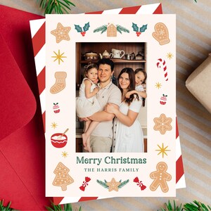 Gingerbread Christmas Card | Christmas Cookie Card | Printable Christmas Card | Photo Christmas Card | Red Christmas | Gingerbread Man