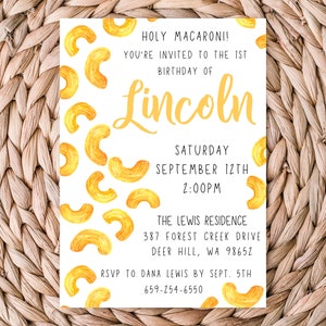 Holy Macaroni! | Mac & Cheese Birthday Invitation | Printable 5x7 | Macaroni and Cheese Party | First Birthday | 1st Birthday | Printable