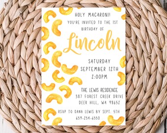 Holy Macaroni! | Mac & Cheese Birthday Invitation | Printable 5x7 | Macaroni and Cheese Party | First Birthday | 1st Birthday | Printable