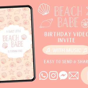 Beach Babe Birthday Invitation | Shell Birthday | Let&#39;s Shellebrate | Dive into Five | Boho Beach | Animated Video Invitation