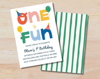 One is Fun Birthday Invitation | It's Fun to Be One | Colorful Birthday | First Birthday | 1st Birthday | Minimalist Birthday Invitation