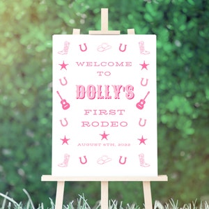 Pink First Rodeo Birthday Welcome Sign | Disco Cowgirl | 1st Birthday |  Welcome Birthday Sign 18"x24", 20"x30" or 24"x36"