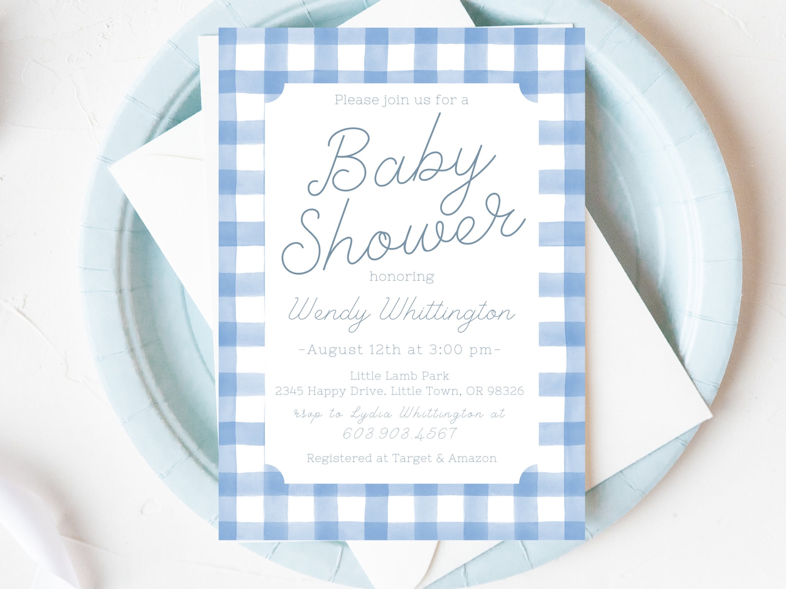 Chambray Blue Gingham Baby Shower Invitation 5x7 Printable Etsy