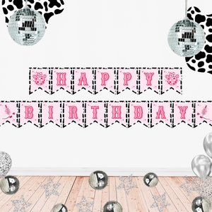 Happy Birthday Banner | Disco Cowgirl Decor | Man I Feel Like I&#39;m One Space Cowgirl First Rodeo | 1st Birthday | First Birthday | Printable