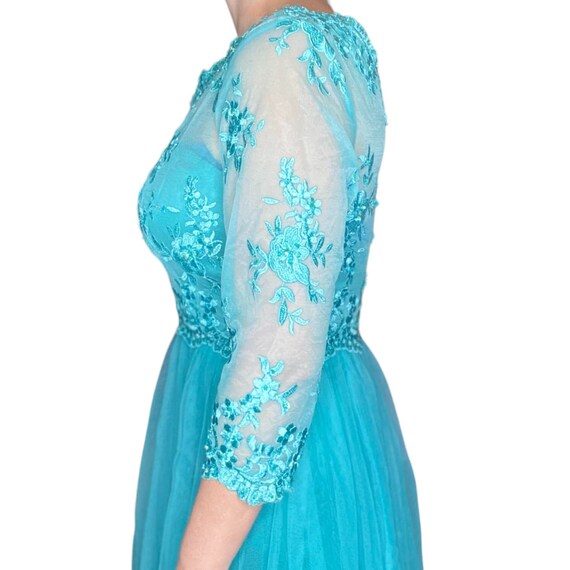 Blue 50's Ball Gown size 10 Tulle Lace Beading Se… - image 5