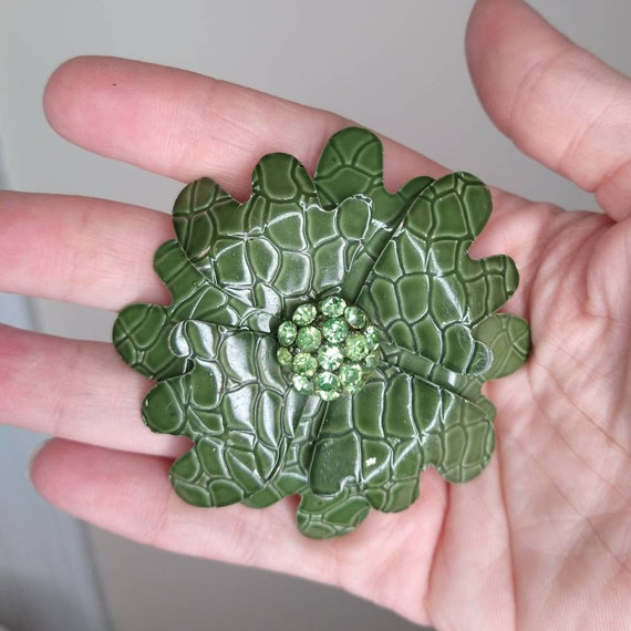 Vintage Moc Croc Enamel Flower Pin Brooch Gem