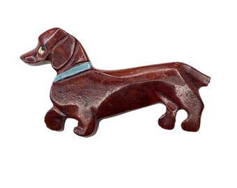 Vintage Bakelite Dachshund Pin with C CLasp Puppy Dog Brooch