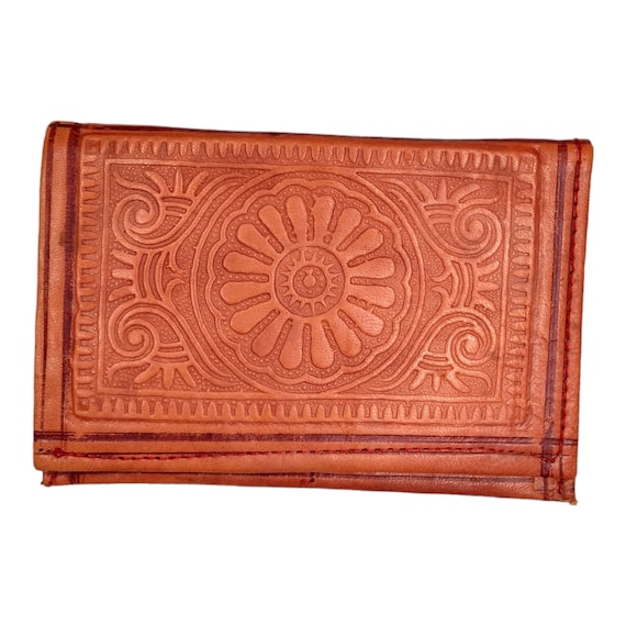 Vintage Embossed Leather Wallet 4x6 Boho Moroccan