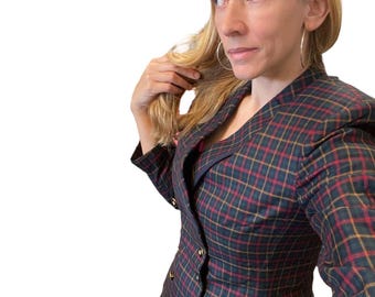 Vintage Le Suit Tartan Plaid Double Breasted Blazer Jacket Dark Academia Preppy