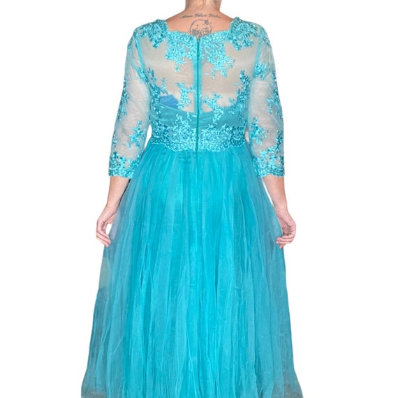 Blue 50's Ball Gown size 10 Tulle Lace Beading Se… - image 3