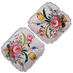 Vintage Italian Faïence Nove Rose Floral Square Plates 8&quot; Renaissance Revival