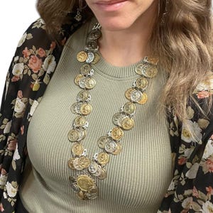 Vintage Dangling Coin Necklace Gold Silver
