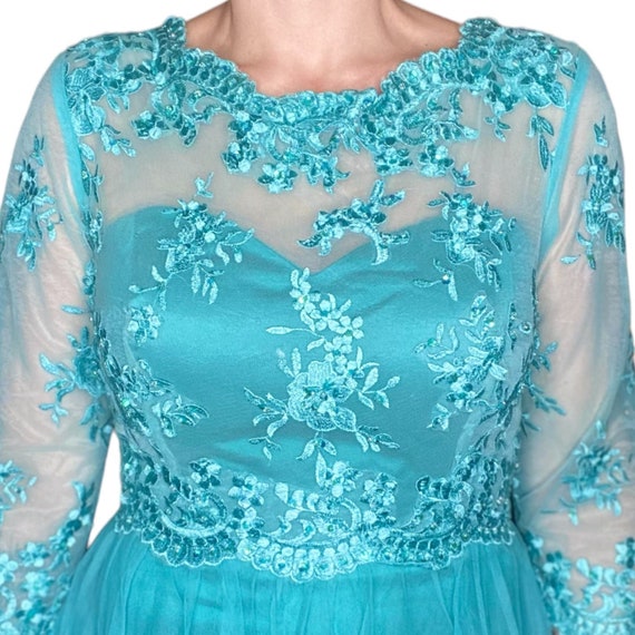 Blue 50's Ball Gown size 10 Tulle Lace Beading Se… - image 2