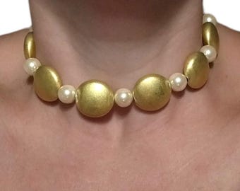 Givenchy Vintage Gold Beaded Choker Necklace with Pearls RARE